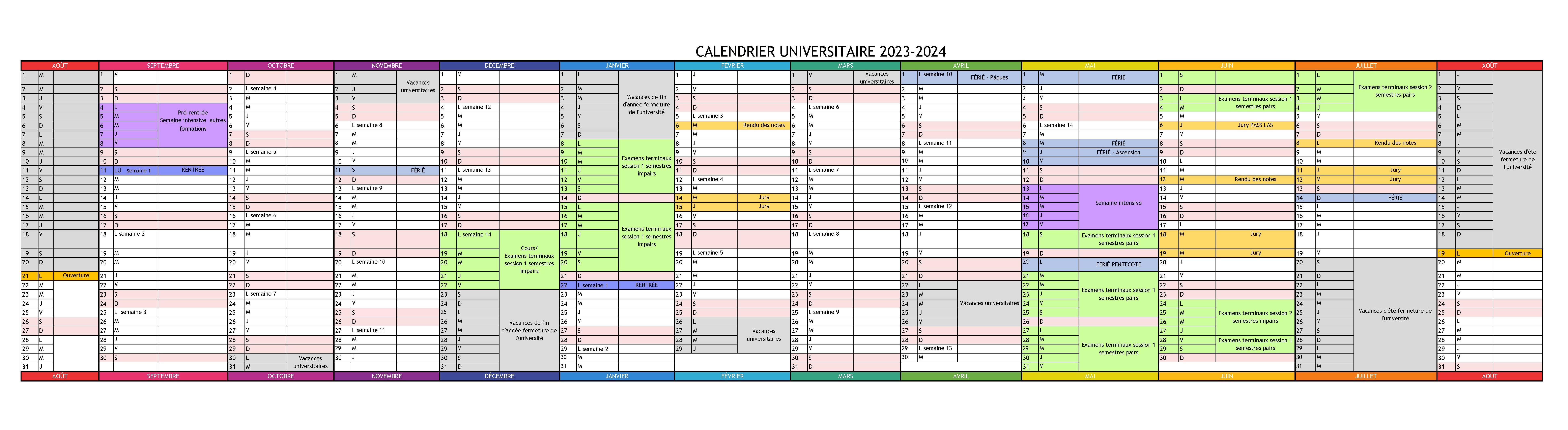Calendrier universitaire 2023-2024